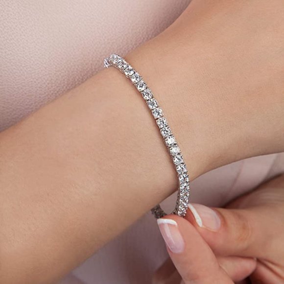 Jewelry - 14K White Gold Plated Classic Tennis Bracelet - New